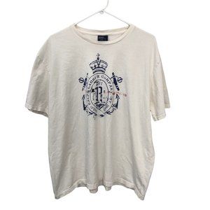 Polo Ralph Lauren T-Shirt Anchor Crown Vintage Rare USA XL Cotton White Blue